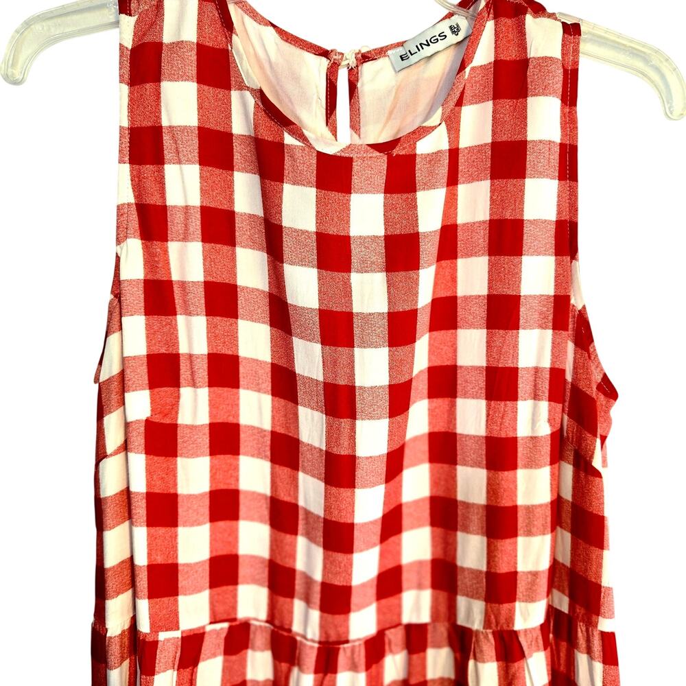 Elings Large Red Checked Women's Sleeveless Sun Dress Miss Size 12 14 L - Picture 2 of 7